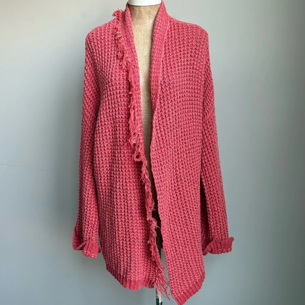 Free People I'll Be Around Fringe Hem Open Cardigan Sweater Medium